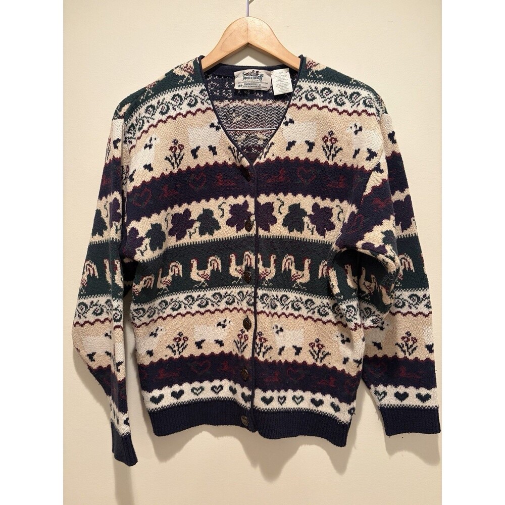 Vtg 90’s Northern Reflections Parkhurst Sweater Farm Chickens Sheep S Cottage